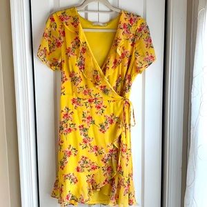 Lush Yellow Floral Wrap Dress (M)